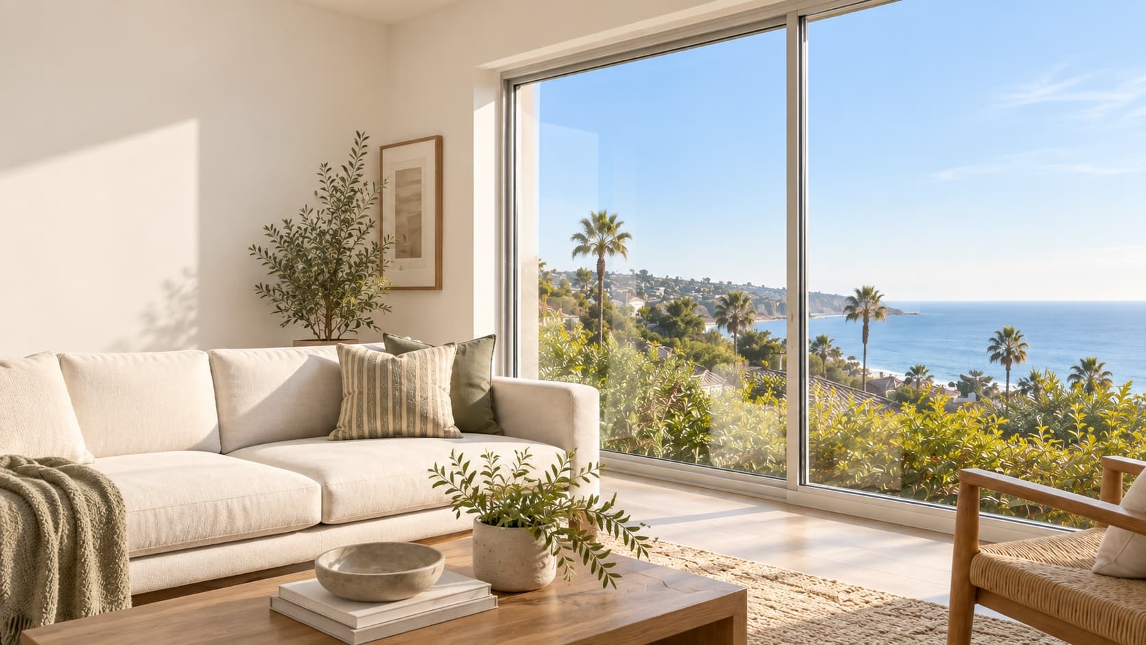Bright residential interior representing custom glass and mirror work in a San Diego home